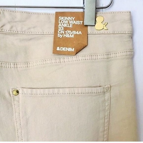 H&M LOW RISE SKINNY ANKLE JEANS BEIGE GOLD STUDDED LEGS SZ 33 NWT - Picture 8 of 10